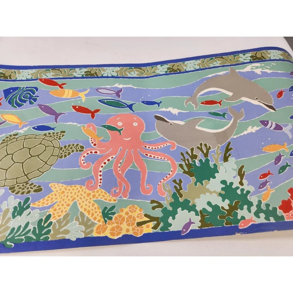 Vintage Laura Ashley Under The Sea Border Wallpaper Ocean Bathroom Dolphins Fish